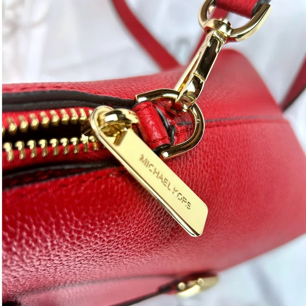 Michael Kors Scarlet Pebbled Leather Dome Satchel Crossbody‎ Bag Gold Hardware - Picture 13 of 15